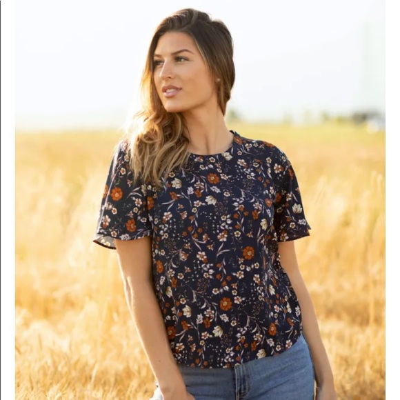 Roz & Ali Floral Jewel Neck Trapeze Blouse - Picture 3 of 5